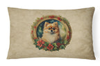 Pomeranian Christmas Flowers Throw Pillow