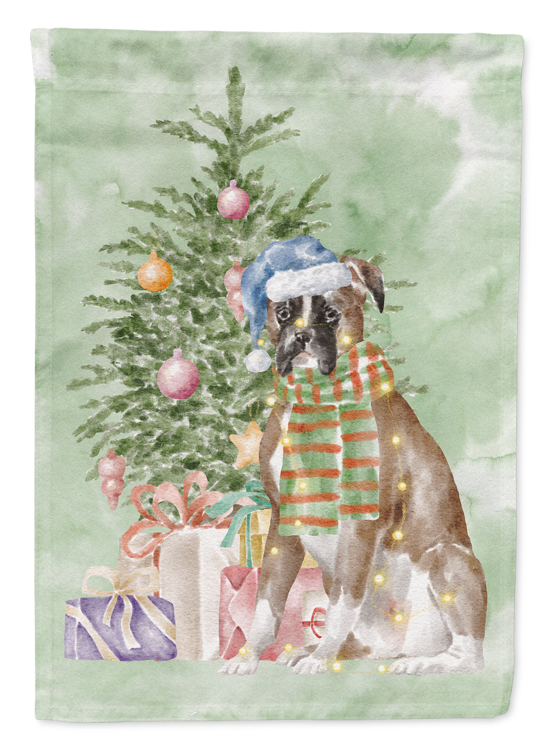 Boxer Christmas Presents and Tree Garden Flag