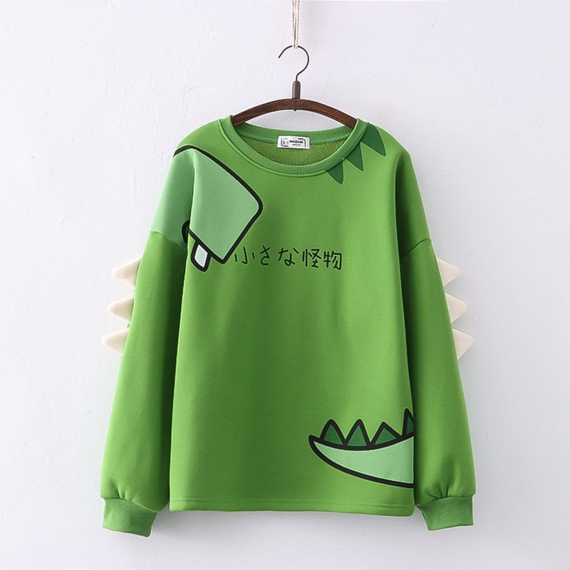 Thick Fleece-lined Crew Neck Pullover Sweatshirt | Streetwear