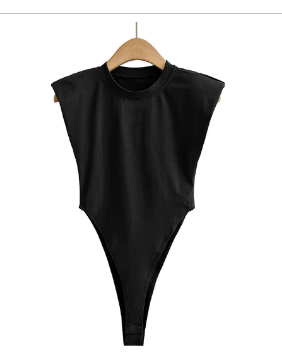 One-Piece Padded Shoulder Sleeveless Bodysuit (Single)