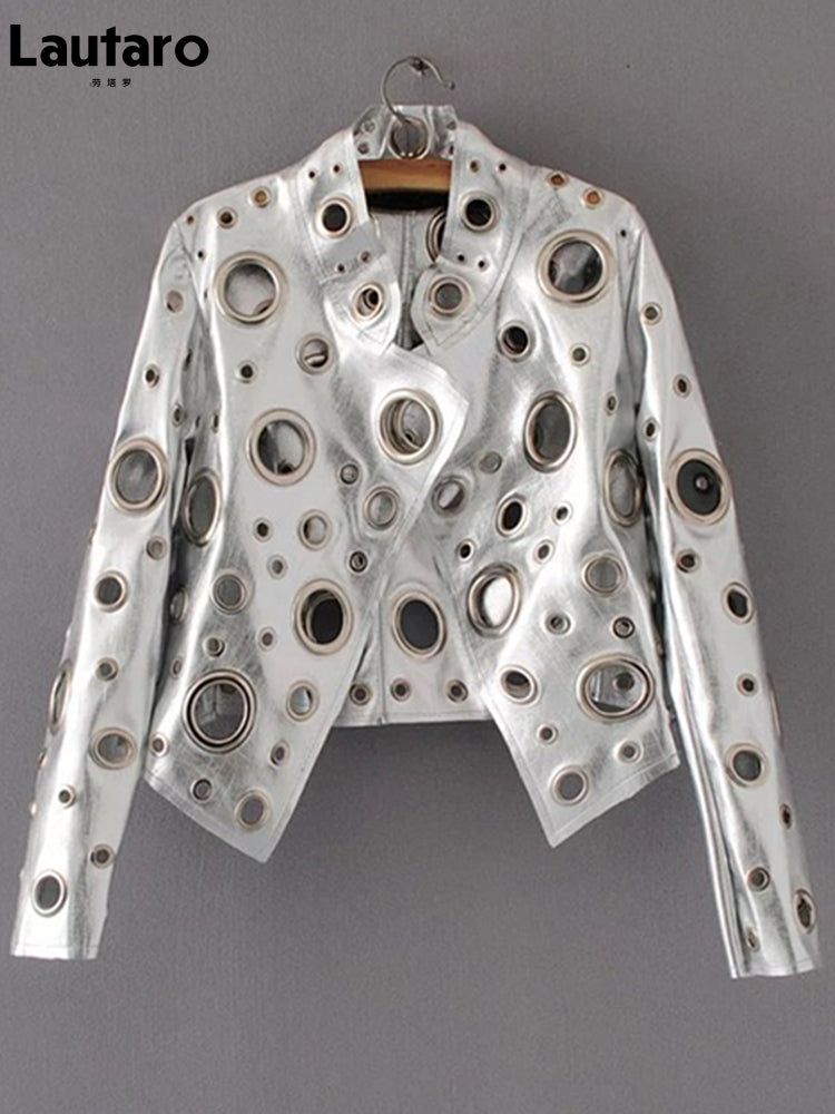 Lautaro Cut Out Faux Leather Jacket with Rivets