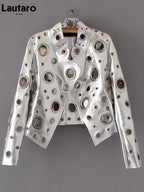 Lautaro Cut Out Faux Leather Jacket with Rivets