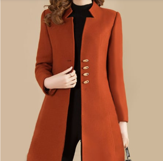 Korean Style Slim Woolen Coat for Women in Solid Colors