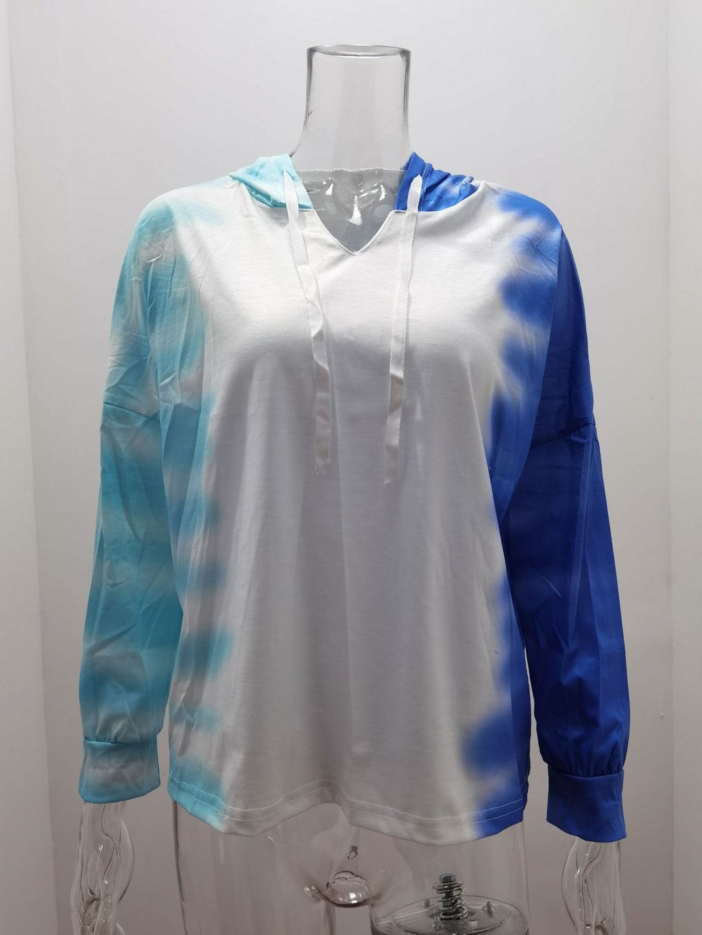 Tie-Dye Gradient V-Neck Hooded Long Sleeve Sweatshirt | Streetwear