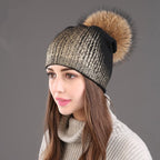 Warm Wool Knitted Hat for Women in Gold and Silver | Embroidered Cap