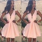 Backless Deep V Neck Sleeveless Fashion Dress in Pink