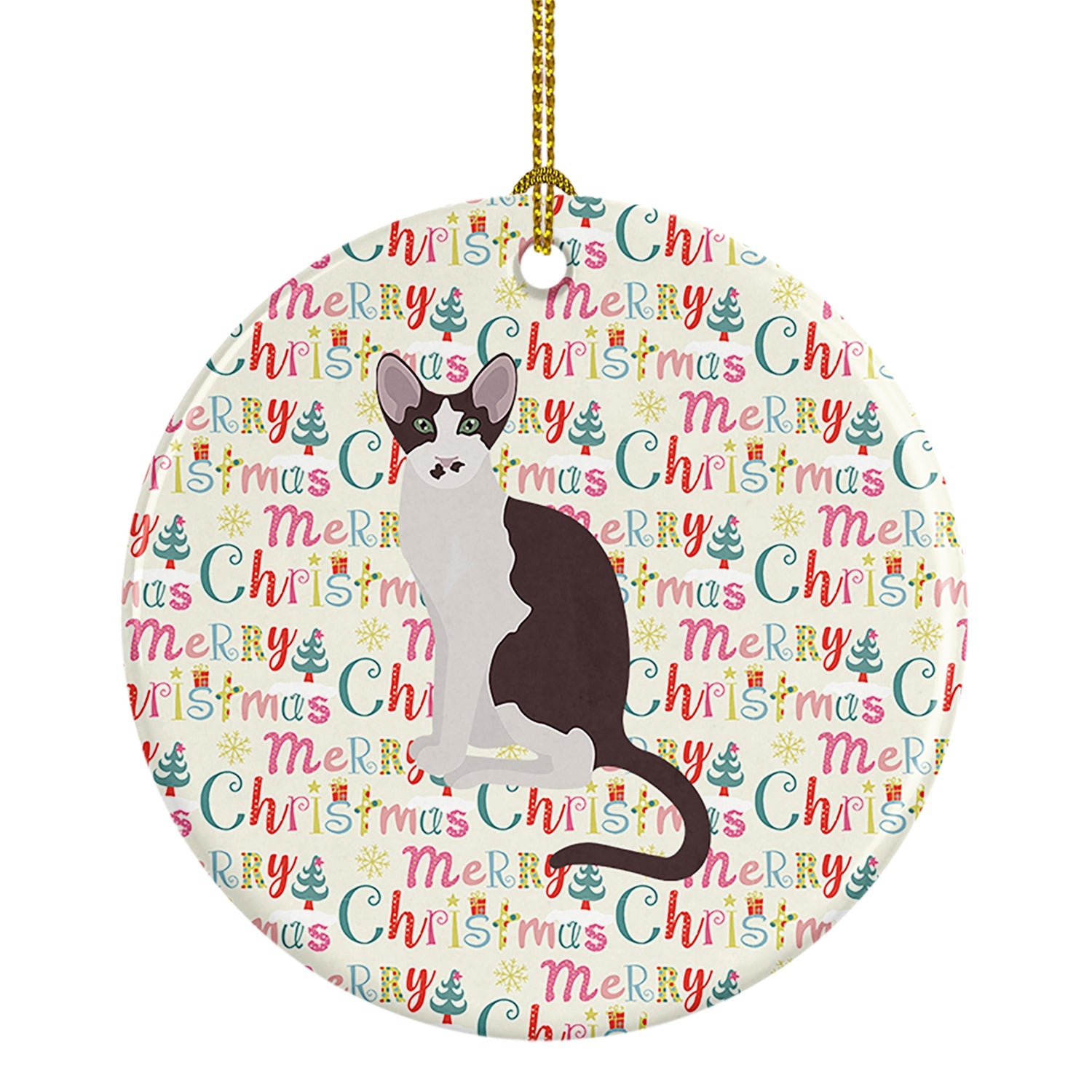 Oriental Bicolor Cat Christmas Ceramic Ornament