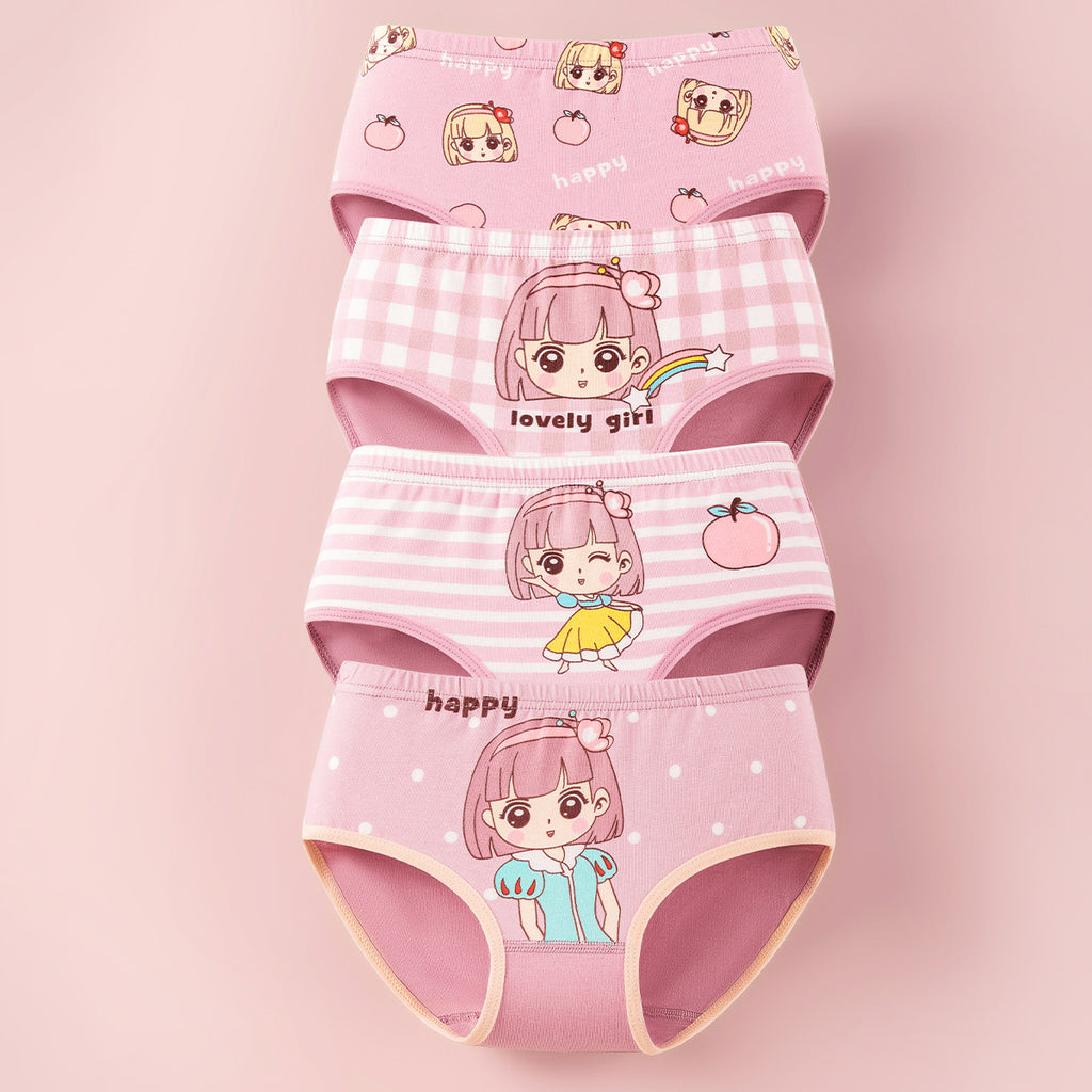 4PCS Girls Cotton Shorts and Briefs for Summer
