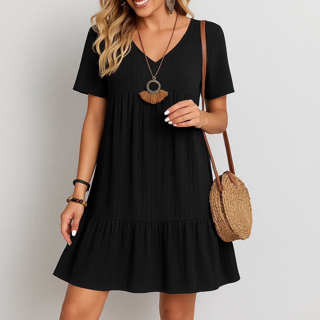 V-neck Short Sleeve Dress Summer Fashion Casual Loose Ruffled Dresses Beach Clothing Women