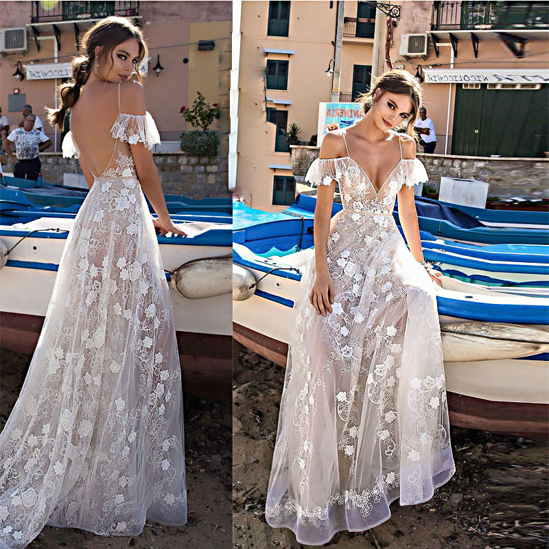 Lace and Tulle Long Dress with Spaghetti Straps
