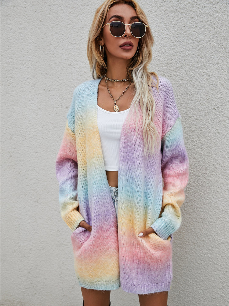 2024 Oversized Rainbow Tie-Dye Cardigan for Women