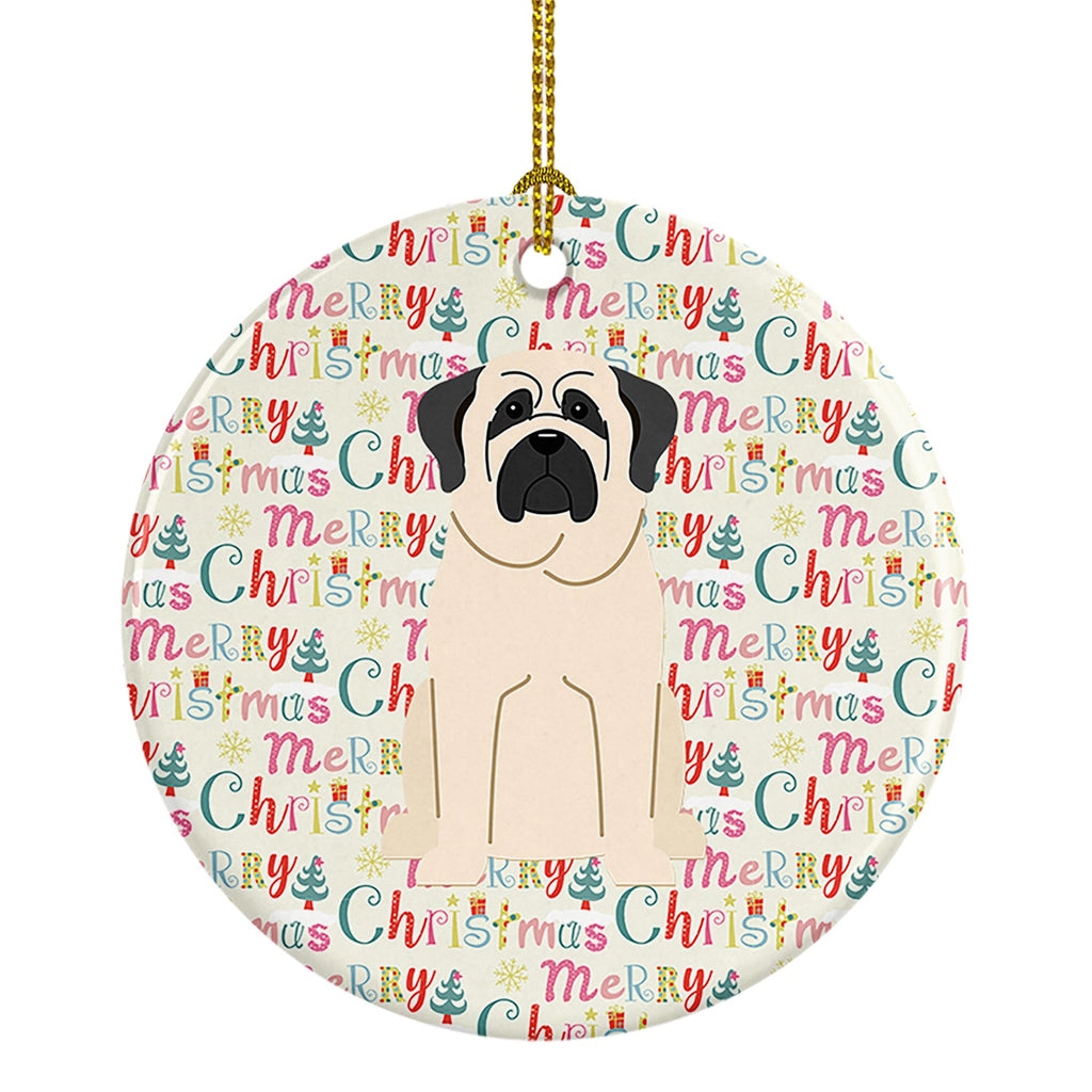 Merry Christmas Mastiff White Ceramic Ornament