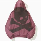 Skull Design Burgundy Pullover Zip Jacket Sweatshirt | Streetwear