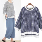 Polka Dot Round Neck Three-Quarter Sleeve Sweater