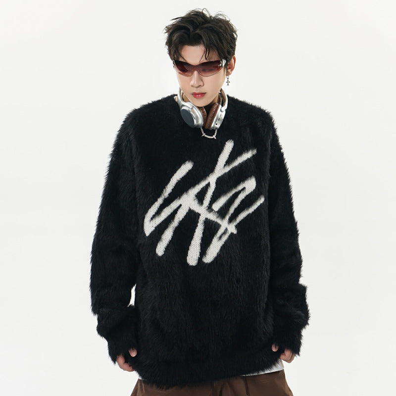 Mink-like Knit Men's Crew Neck Casual Pullover Sweater | Streetwear