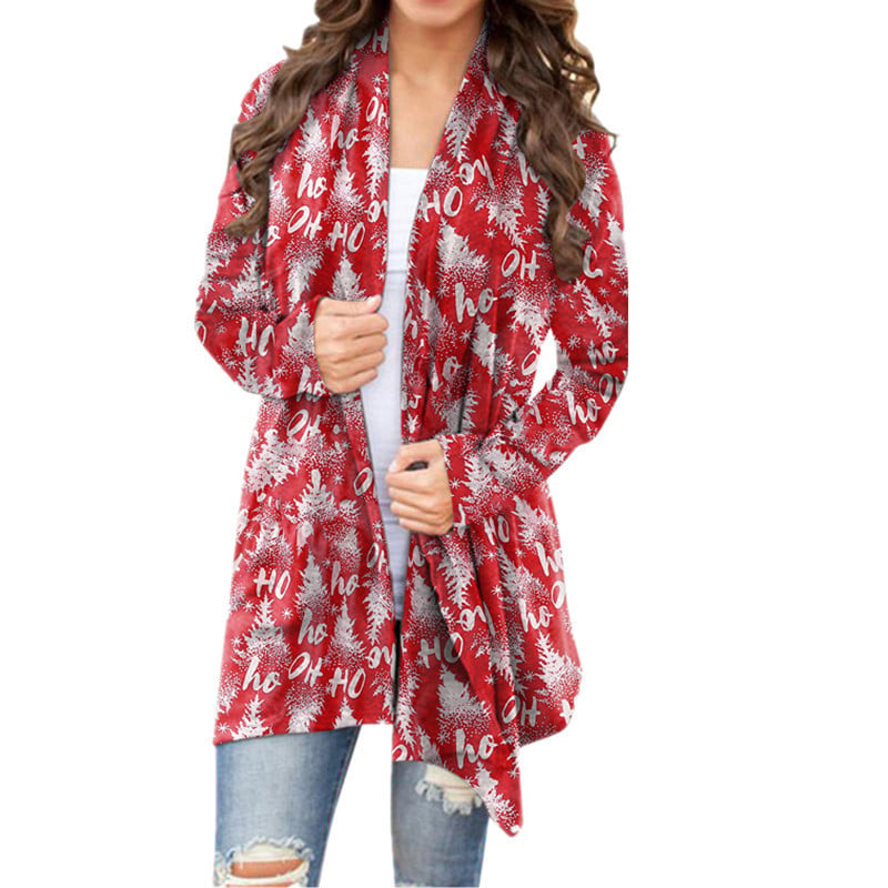 Christmas Print Casual Long Sleeve Cardigan for Women
