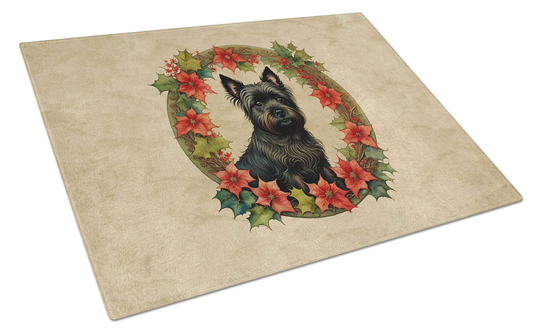 Cairn Terrier Christmas Flowers Glass Cutting Board