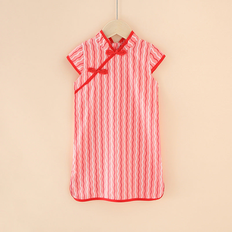 Girls' Ethnic Cheongsam Dress for Spring and Summer
