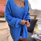 Women's Autumn Long-Sleeved V-Neck Sweater Dress Set