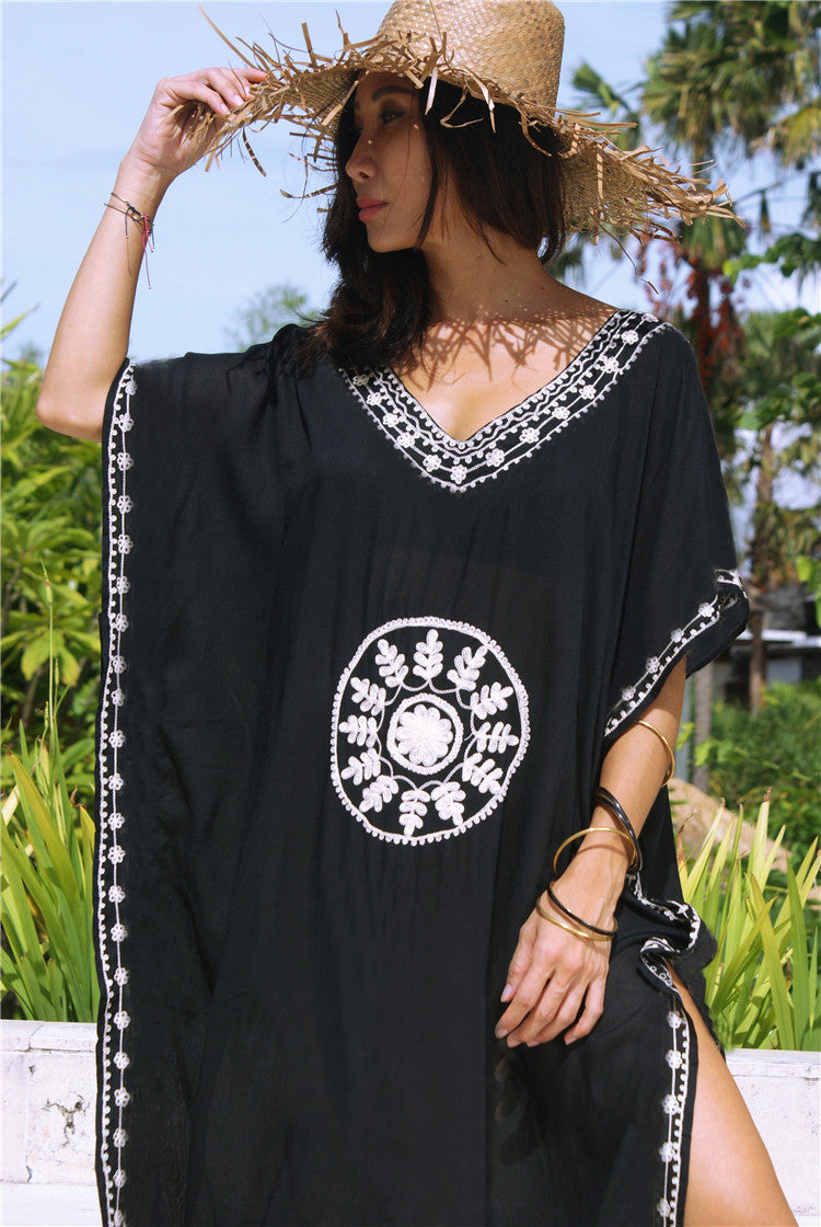 Loose Plus Size Embroidered Beach Cover-Up Dress