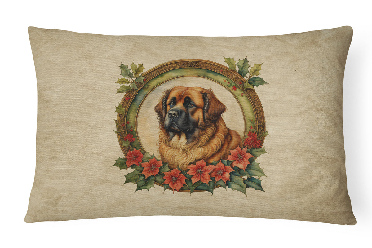 Leonberger Christmas Flowers Throw Pillow