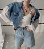 Korean Chic Patchwork Denim Jacket for Spring/Fall