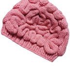 Pink Knitted Wool Hat for Women | Embroidered Cap