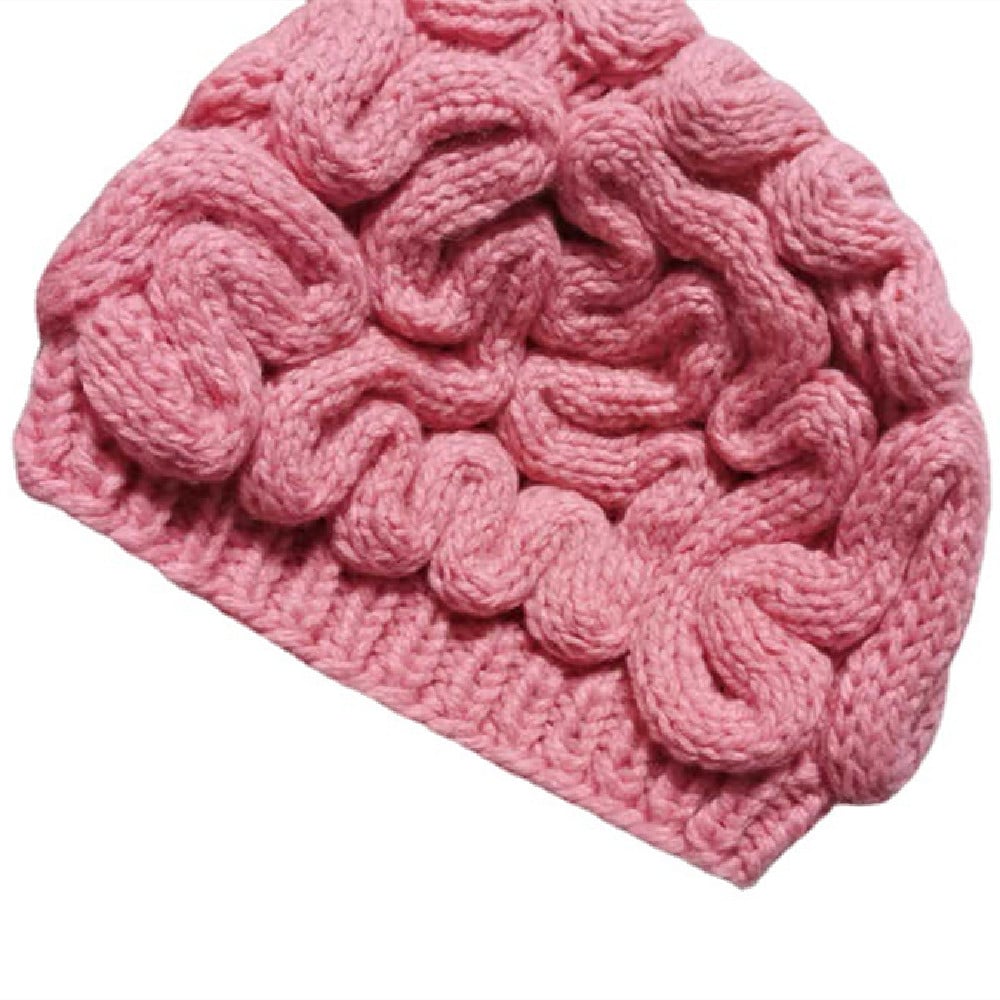 Pink Knitted Wool Hat for Women | Embroidered Cap
