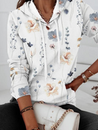 Floral Print Hooded Long Sleeve Leisure Sweater
