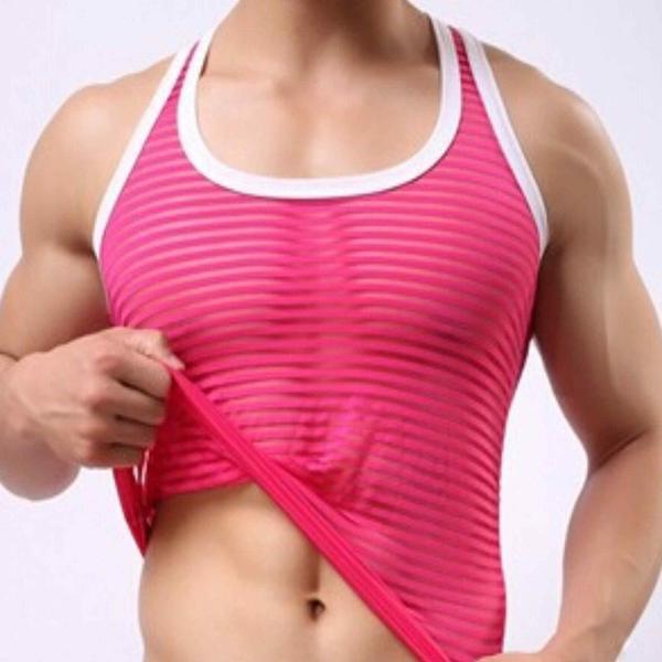 Men's Sheer Fashion Lingerie - Striped Mesh Tank Top