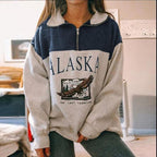 Women's Fashion Zip Print Long Sleeve Sweatshirt | Streetwear