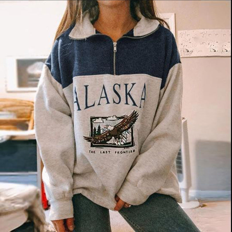 Women's Fashion Zip Print Long Sleeve Sweatshirt | Streetwear