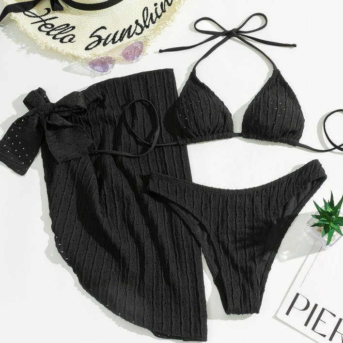 3pcs Women's Backless Sexy Bikini with Mesh Skirt