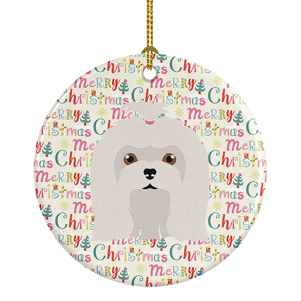 Maltese Merry Christmas Ceramic Ornament