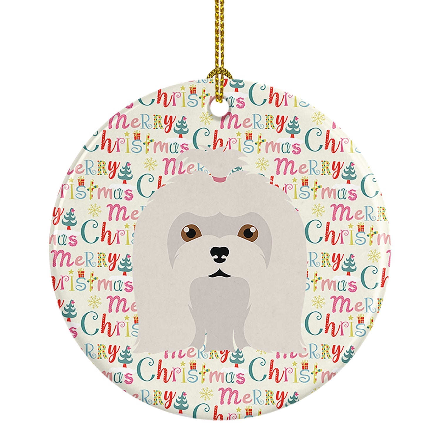 Maltese Merry Christmas Ceramic Ornament