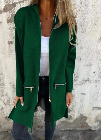 Colored Zipper Hooded Jacket Coat