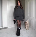 Casual College-Style Knit Skirt Set for Women