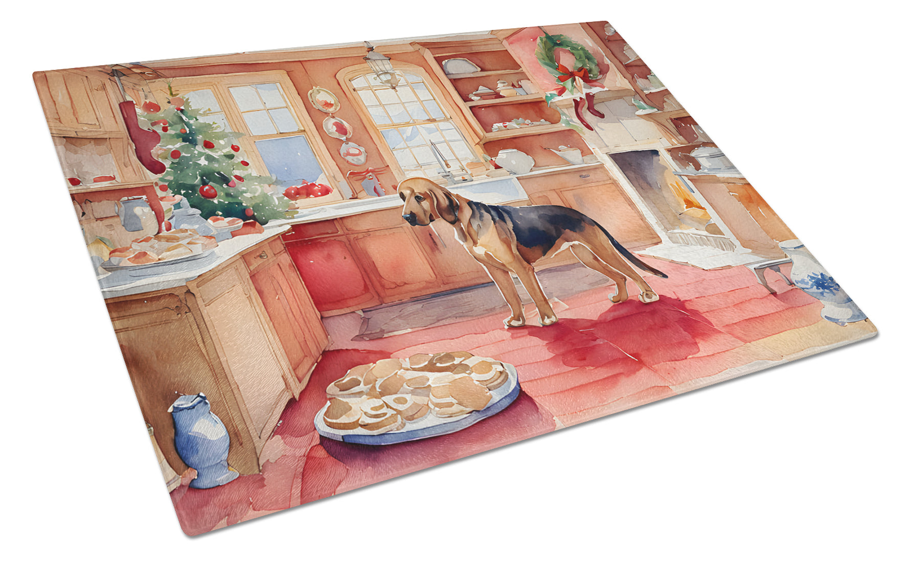 Bloodhound Christmas Cookies Glass Cutting Board