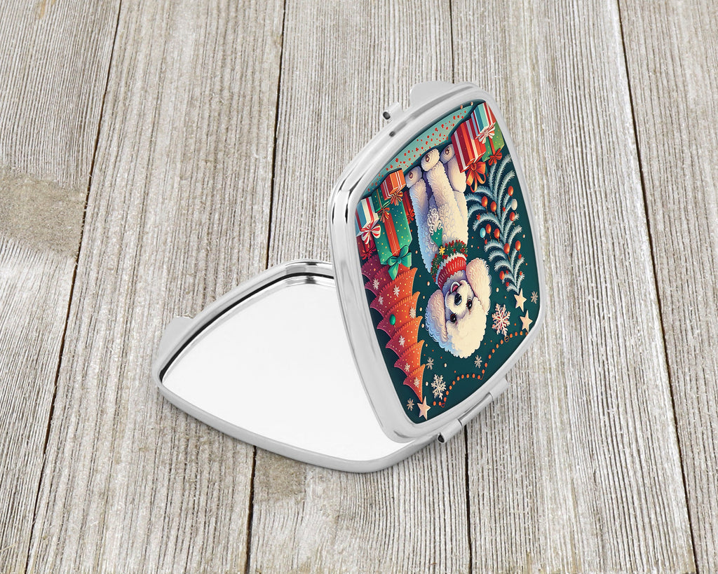 White Toy Poodle Christmas Compact Mirror