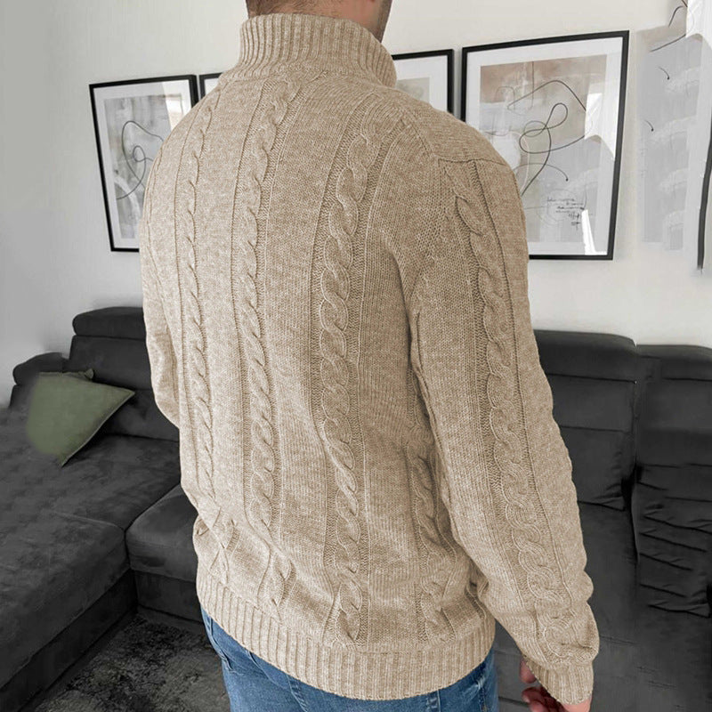 New Men's Lapel Cardigan Long Sleeve Jacquard Sweater