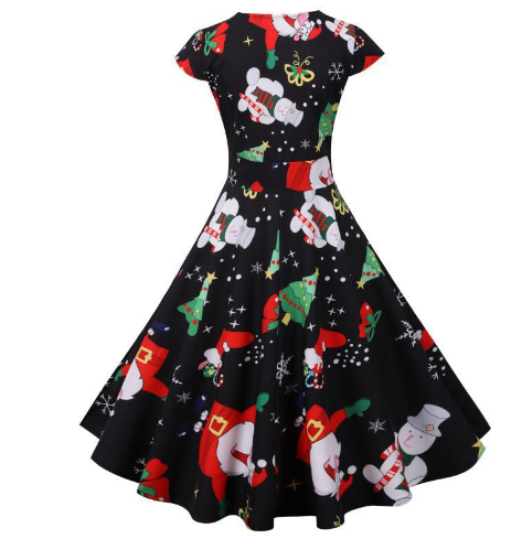 Fashionable Short Sleeve Christmas Dress with Print