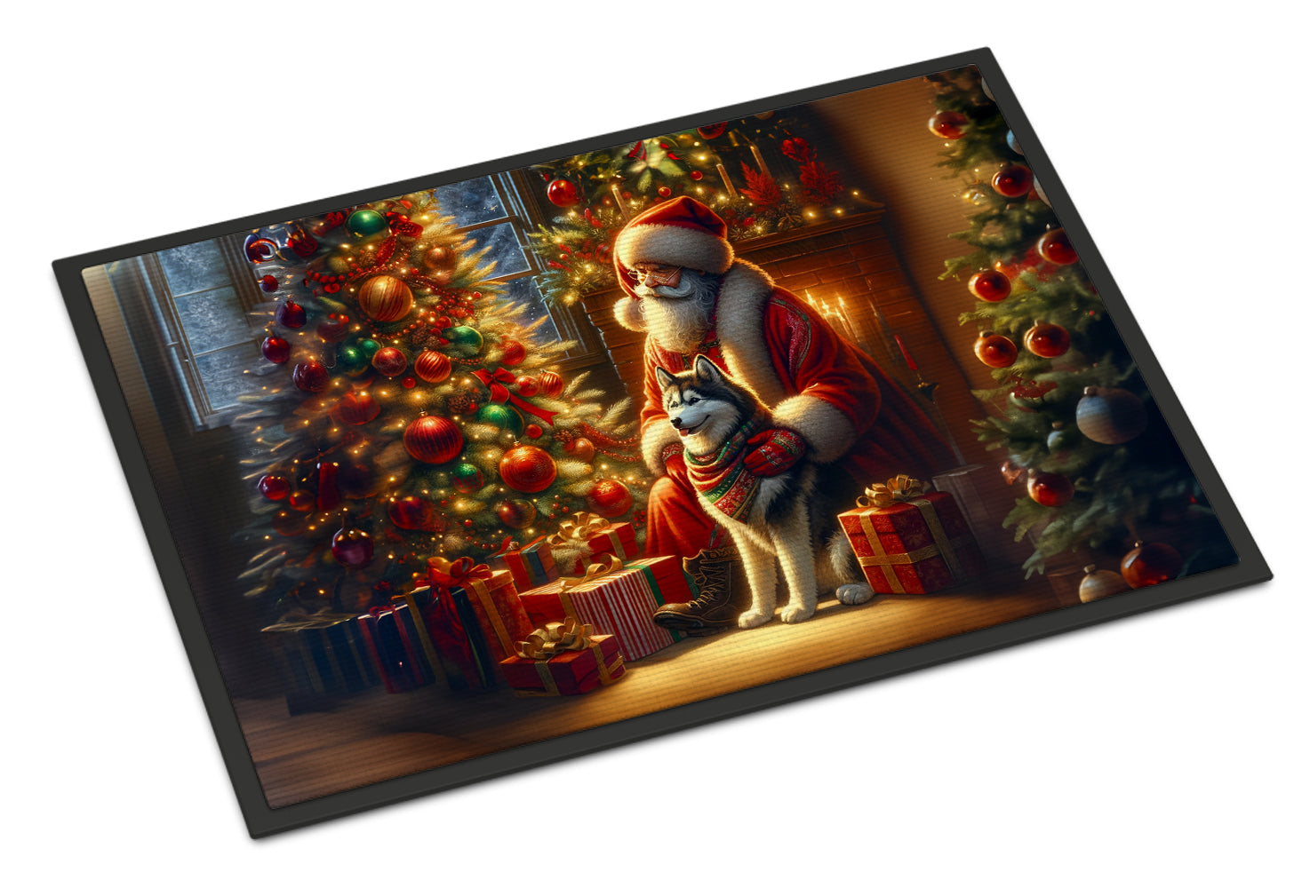 Siberian Husky and Santa Claus Doormat
