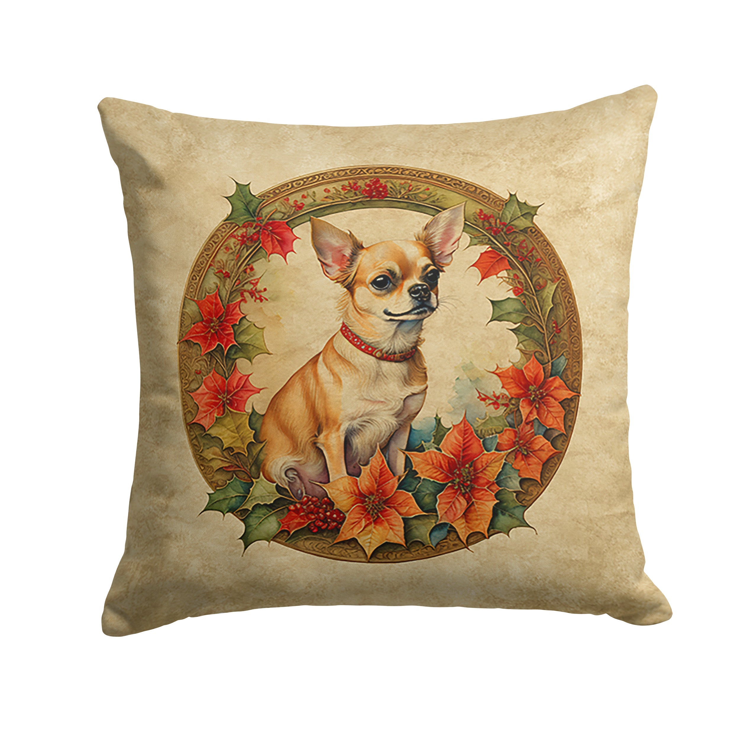 Chihuahua Christmas Flowers Throw Pillow