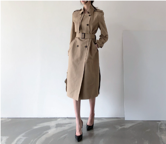 Double Breasted Nipped Waist Mid-Length Trench Coat