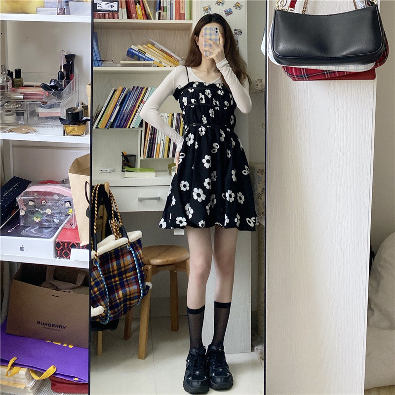 Black and White Floral Summer Dress with White Top