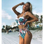 New High-Waisted Tie Bikini with Leaf Print for Women