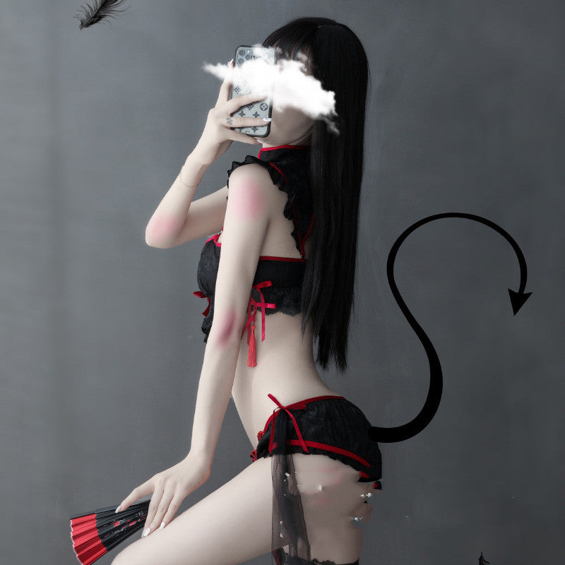 Lingerie Set with Embroidered Cheongsam and Tassels