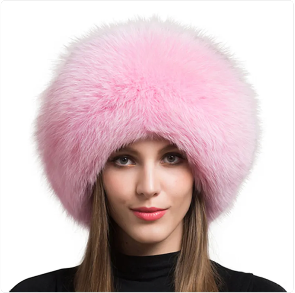 Luxurious Fox Fur Hat for Women – Ear Warmer | Embroidered Cap