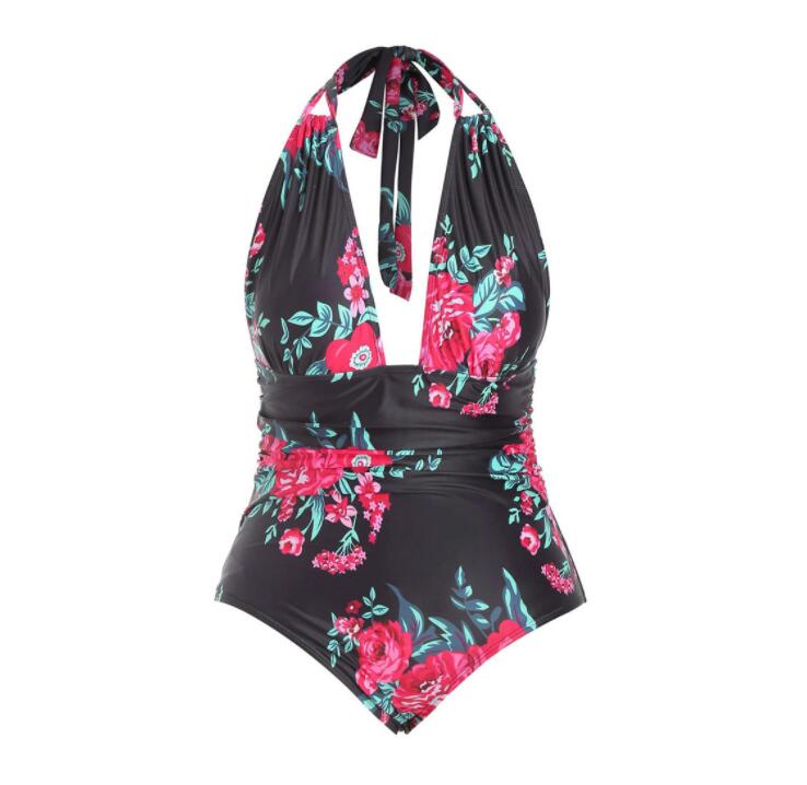 Plus Size High Waist Floral One-Piece Swimsuit for Women