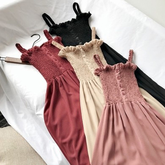Summer Dress with Ruffled Edge and Pleats (Midi)
